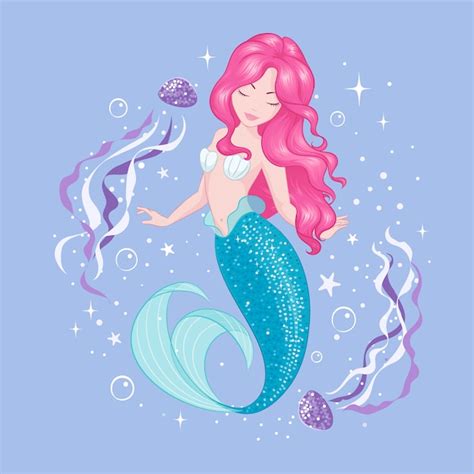 Premium Vector Illustration Drawing In Modern Style Cute Mermaid