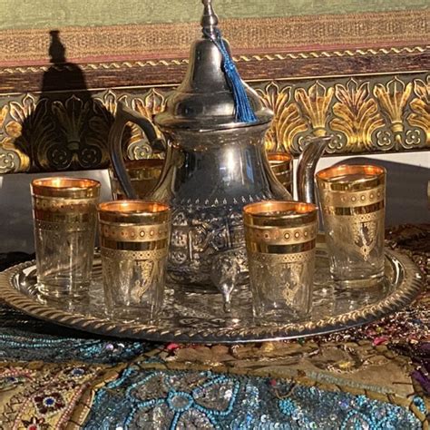 Off Set Of Vintage Moroccan Tea Glasses Multi Design Etsy