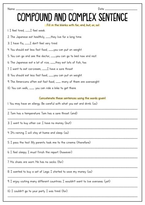 Worksheets For Compound And Complex Sentences