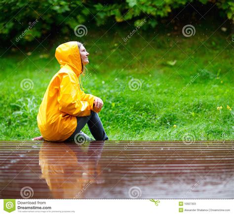 Girl Under Rain Stock Image Image Of Jacket Beautiful
