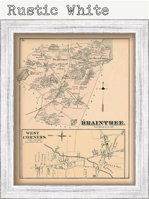 Town Of Braintree Massachusetts 1876 Map Replica Or Genuine Etsy