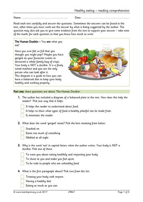 The worksheet instructs the learners to. Worksheets Of Health Diet For Grade 3 - Science Food ...