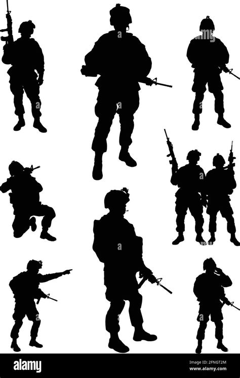 Vector Illustration Of An American Soldier Silhouettes Stock Vector