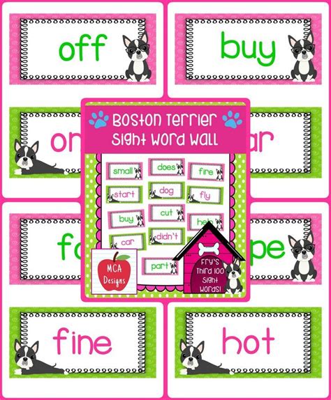 My Boston Terrier Sight Word Wall Posters Feature Frys Third 100 Words
