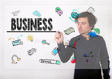 Business Concept Businessman Writing With Black Marker On Visual