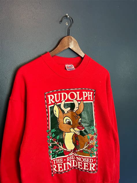 Vintage 90s Rudolph The Red Nose Reindeer Crewneck Size Large Etsy