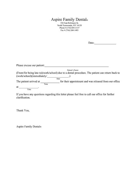 Free Printable Dental Excuse Note