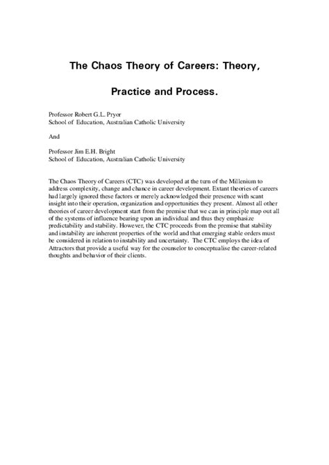 Pdf The Chaos Theory Of Careers Theory Practice And Process Jim