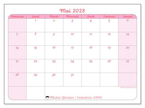 Calendrier Mai 2023 à Imprimer “53ds” Michel Zbinden Be