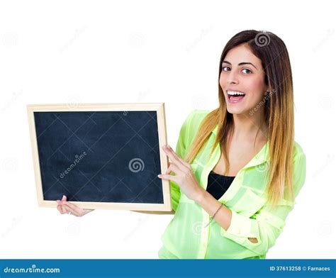 Woman With Chalkboard Stock Photo Image Of Blackboard 37613258