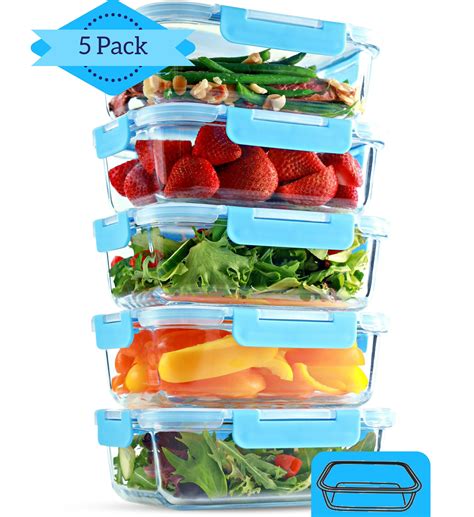 1 Compartment Glass Meal Prep Containers 5 Pack 35 Oz Food Storage