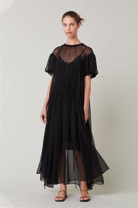 Lee Mathews | Emily Silk Gathered Dress in Black | Gathered dress ...