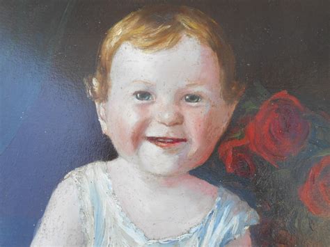 Vintage Smiling Baby Oil Painting On Framed Wood Panel Mid Etsy