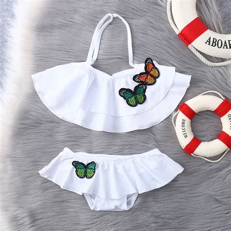 Kids Swimwear Baby Girls Ruffles Butterfly Print Two Piece Summer