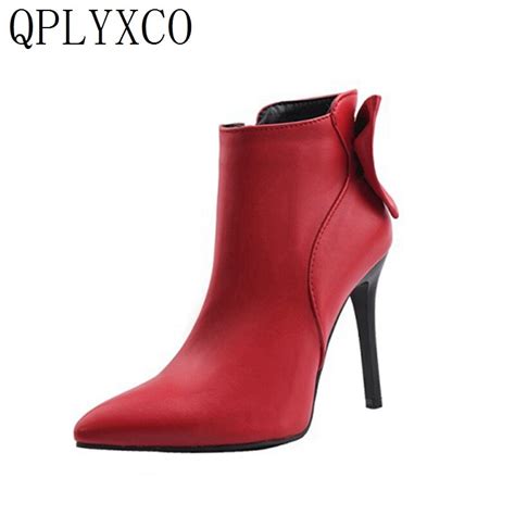 qplyxco leather shoes woman ankle boots stiletto high heels10cm pump autumn winter short boots