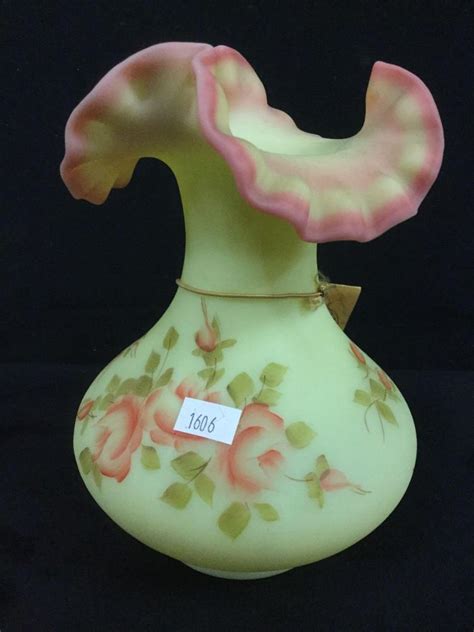 Sold Price Hand Painted Fenton Burmese Reproduction Vase In Green And Pink Signed By The