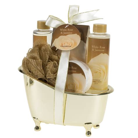 White Rose Jasmine Gold Tub Spa Basket Shower Gel Bubble Bath Body