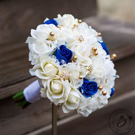 Royal Blue And Gold Pearls Real Touch Bouquet The Bridal Flower