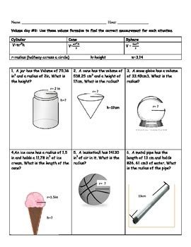Usually when we say cylinder we mean a circular cylinder, but you can also have elliptical cylinders , like this one Cylinder, Cone, and Sphere Volume Worksheet by Kelbelle418 ...