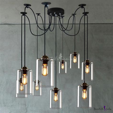 Retro Large Led Multi Light Pendant Light With Clear Cylindrical Shade