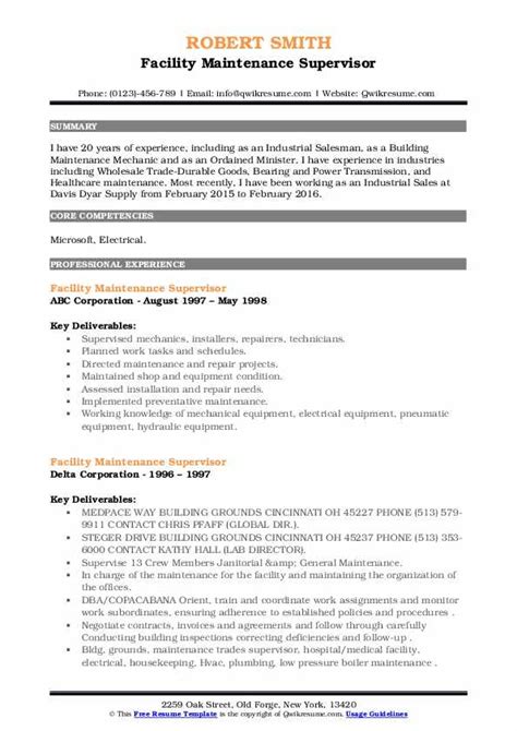 Use these maintenance supervisor resume sample bullets to create your resume and land your dream job. Facilities Maintenance Supervisor Resume Samples | QwikResume