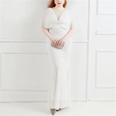 Skylar Plus Size White Sequins Formal Dress Hello Curve