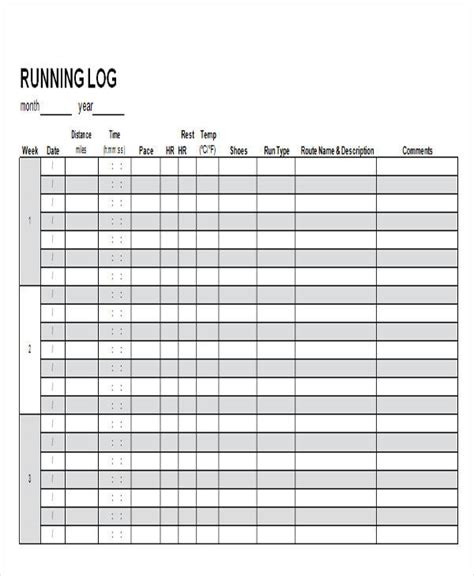 Free Printable Running Log Template Printable Templates