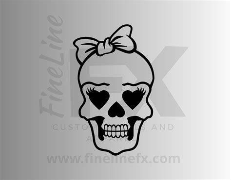 Girl Skull With A Hair Bow Vinyl Decal Sticker