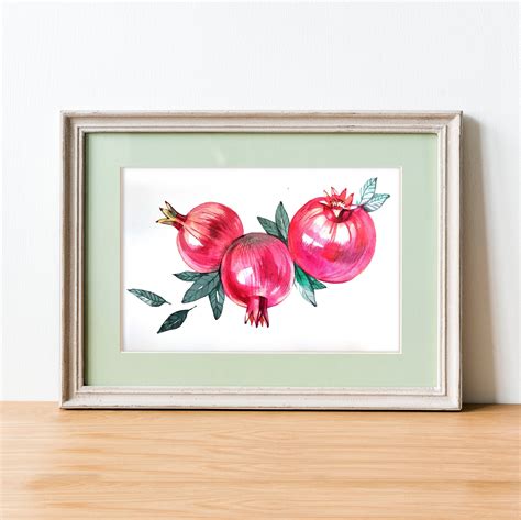 Watercolor Pomegranate Painting Original Floral Fruit Etsy