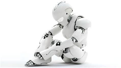 الروبوت الروبوت يعمل في التفكير العميق خلفية بيضاء 3d تقديم روبوت