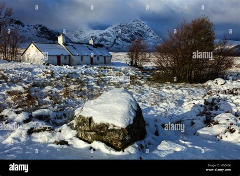 Snow At Black Rock Cottage On Rannoch Moor In The Scottish Highlands
