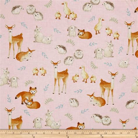 Kaufman Fawns And Friends Animals Pink From Fabricdotcom From Robert