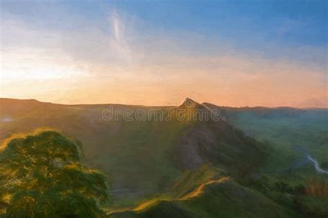 Digital Painting Of Sunrise On Parkhouse Hill And Chrome Hill In The