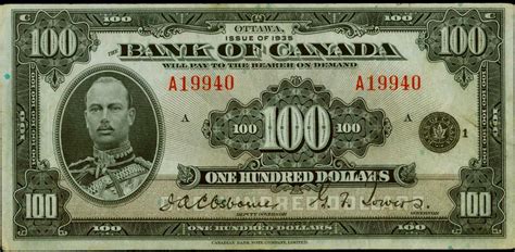 Value Of 1935 100 Bill From The Bank Of Canada Canadian Currency