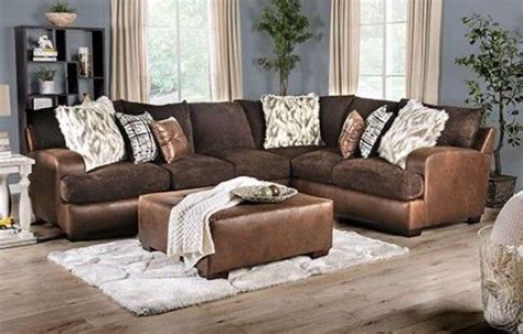 Sm5202br 2 Pc Gellhorn Two Tone Brown Microfiber Fabric And Leatherette
