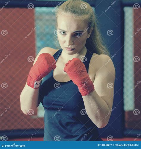 Beautiful Woman With The Red Boxing Gloves Attractive Female Boxer
