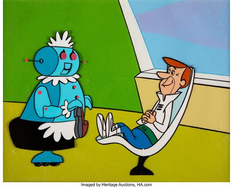 The Jetsons Rosey The Robot And George Jetson Production Cel Setup