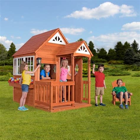 Backyard Discovery Deluxe Cedar Mansion Outdoor Wooden Playhouse Bed