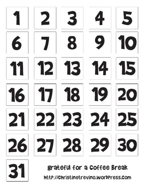 Free Printable Calendar Numbers 1 31 Pdf Printable Calendar Numbers