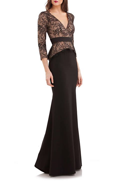 js collections lace and crepe peplum gown nordstrom cocktail dress lace black lace gown lace