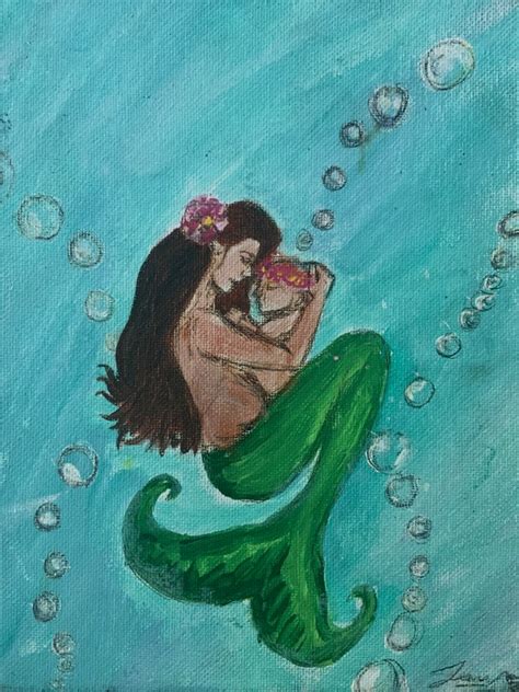 Mommy Mermaid And Baby Mermaid Holding Swimming Water Etsy