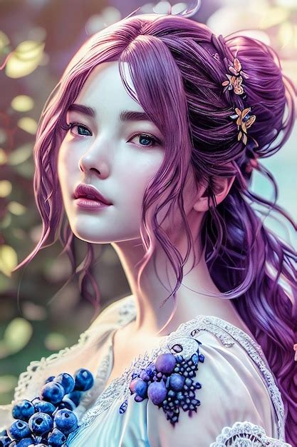Premium Ai Image A Digital Painting Of Woman With Purple Hair And
