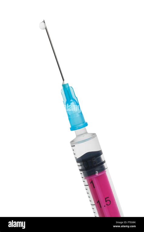 Small Syringe With Needle And Drop Isolated On White Background Stock