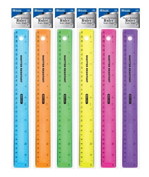 12 30cm Shatter Resistant Ruler Assorted Colors Crown Office Supplies