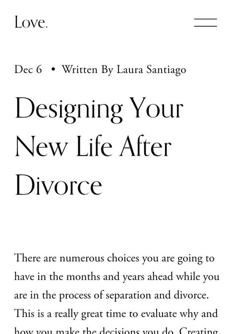screenshot of blog title designing your new life after divorce white background and black