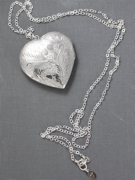 Extra Large Heart Sterling Silver Locket Necklace Vintage Big Heart