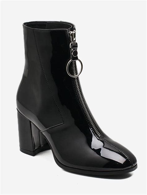 36 Off Zipper Front Patent Leather Ankle Boots Rosegal