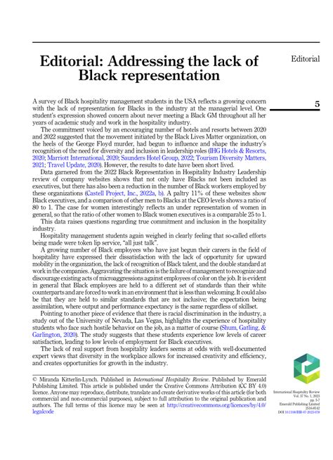 Pdf Editorial Addressing The Lack Of Black Representation
