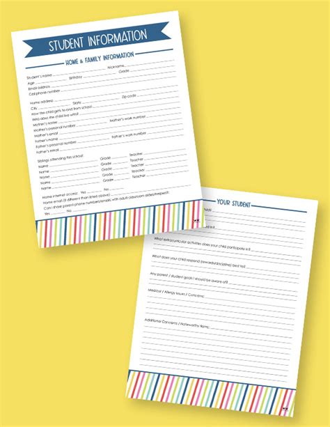 Student Information Sheets 10 Free Printables Printabulls