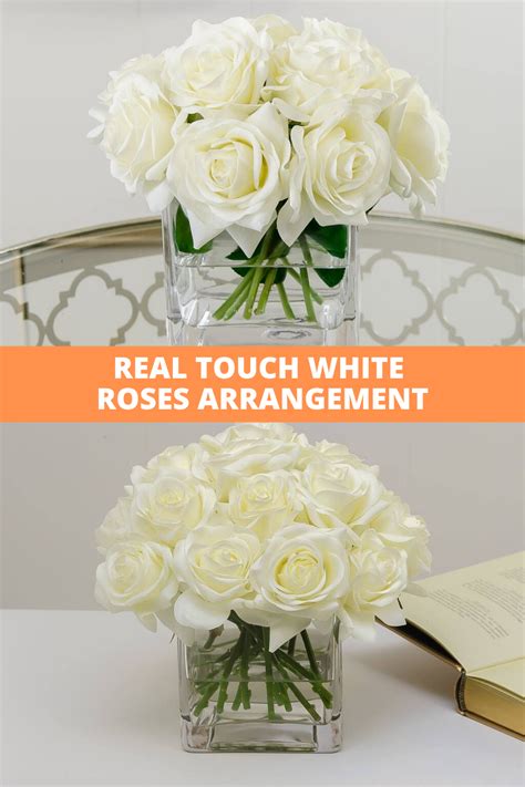 Real Touch White Roses Square Arrangement In 2020 Flower Arrangements